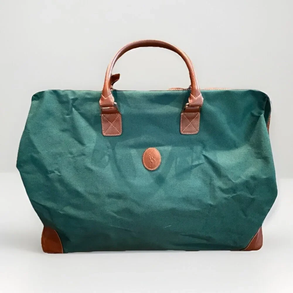Vintage Ralph Lauren Weekender Duffle Bag 80's-90's Green Canvas Travel Tote